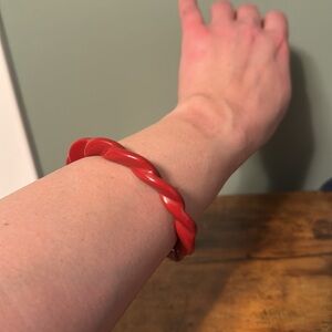 Vintage Plastic Bangle Bracelet, Red, Twisted, Braided, Curvy, Retro, Boho